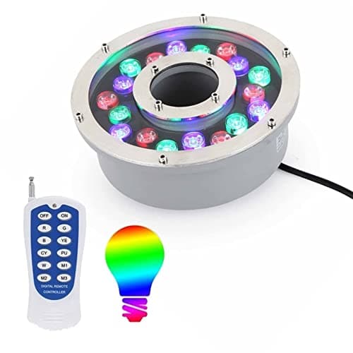 Image of LED Ring Underwater Fountain Light - With RF Remote Control Underwater Pool Lights, RGB Color Change Underwater Lights IP68 Waterproof Middle Hole Pond Waterscape Lights For Square Park ( Color : 85-2