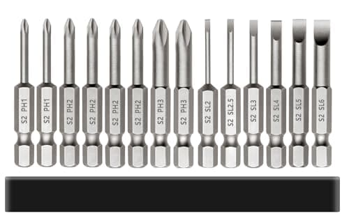 Image of Saipor 14pcs Magnetic Screwdriver Bit Sets Slotted and Phillips Screw Driver Bit Flat Head + Cross Head Bits 1/4 Inch Hex Shank S2 Steel Drill Bits for Impact Driver Power Tool (2 Inch / 50mm Length)