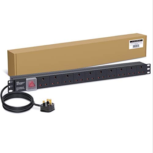Image of Dynamode 10 Way Extension Lead Power Strip – 13A Switched Multi Plug PDU, Rack Mount Power Distribution Unit with 1.7m Cable for Home Office & Server Cabinet