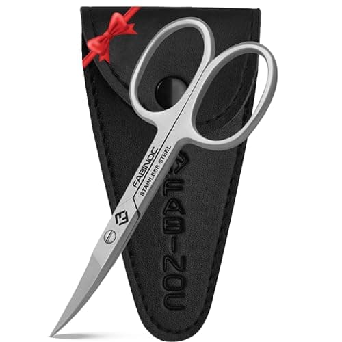 Image of FABINOC® Curved Nail Scissors for Finger & Toenails | German Quality Stainless Steel | Small Sharp Bathroom Scissors for Eybrow, Nose, Moustache Trimming