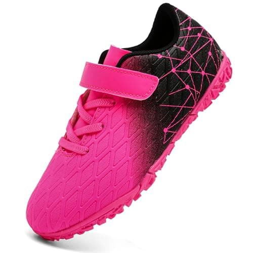 Image of PiDaGlobal Boys Football Boots Kids Girls Firm Ground Soccer Shoe Astro Turf Trainers Athletics Sport Futsal Shoes Teenager Profession Competition Indoor Outdoor Unisex 12UK Pink