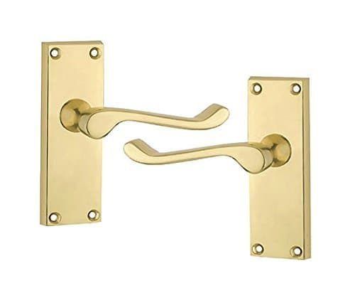 Image of Golden Grace Victorian Scroll Door Handles in Premium Polished Brass Finish, 1 Pair - 120mm x 42mm Approx