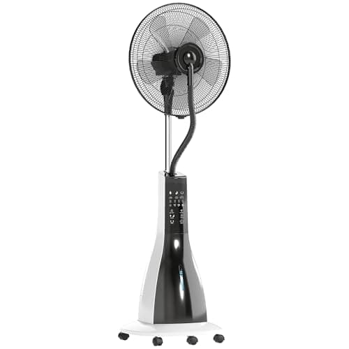 Image of HOMCOM Pedestal Fan with Water Mist Spray, Spray Misting Fan with 75° Oscillation, Remote Control, Tilt Head, 3 Speeds, 3 Modes, 3 Mist, 3L Water Tank, Wheels, for Home, 125 cm