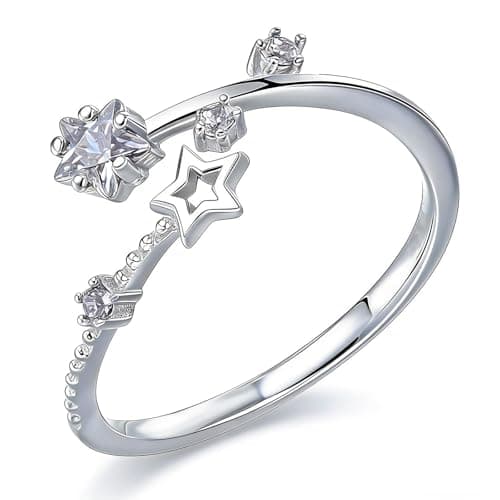 Image of Aneneiceera Vintage Crystal Star Ring Half Open Rhinestone Ring Silver CZ Star Finger Rings Adjustable Statement Rings Jewelry for Women