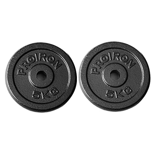 Image of PROIRON Cast Iron Weight Plates 1 Inch Barbell Plates 1.25kg, 2.5kg, 5kg, 10kg Discs in Pair for Lifting and Strength Training, Weights Plates Set for 1’’ Bar (5kg x 2)