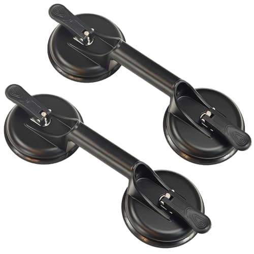 Image of 2 Pack Glass Suction Cups Heavy Duty Aluminum Vacuum Plate Handle Suckers to Lift Large Glass/Floor Gap Fixer/Tile Suction Cup Lifter/Pad for Lifting/Dent Puller, 100 kg Lifting Capacity (Black)