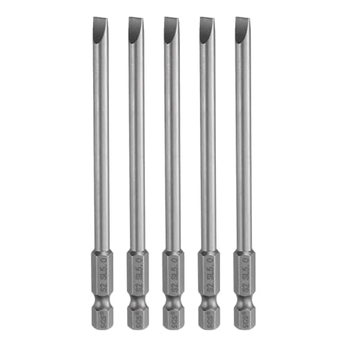 Image of Sourcing Map 5pcs SL5 5mm S2 Steel Flat Head Magnetic Slotted Screwdriver Bits, 1/4" Hex Shank, 100mm (3.9") Long, Industrial Grade Screw Driver Drill Bits for Screws