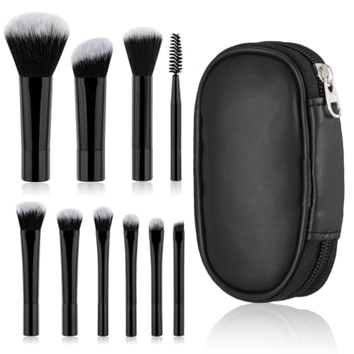 Image of 10Pcs Travel Makeup Brush Set - Portable Travel Size Makeup Brush Set, Multi-functional Brushes Kit with Pack (Black)