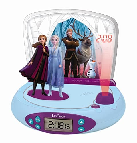 Image of LEXIBOOK, Frozen Elsa Anna, Projector Alarm Clock for kids, Nightlight and time projection to the ceiling, Sound Effects, Battery-powered, Blue, RP510FZ