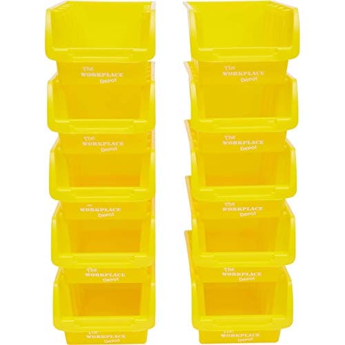Image of The Workplace Depot Plastic Picking Bins, Semi Open Fronted Stackable Parts Storage Pick Containers (Yellow)