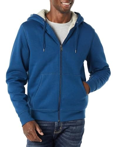 Image of Amazon Essentials Men's Sherpa-Lined Full-Zip Fleece Hoodie, Dark Blue, S