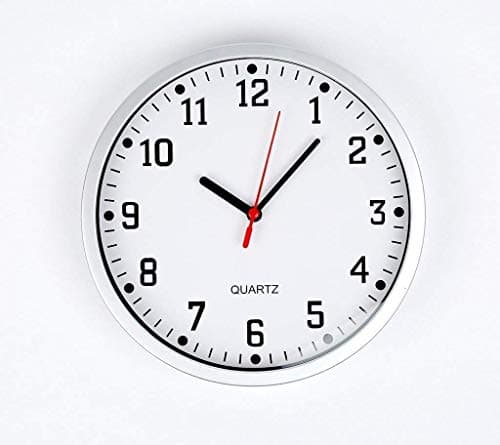 Image of LARGE Stylish Round Modern Wall Clock for School Office Home Kitchen Bathroom Living Room Clock ~ BIG READABLE NUMBER WITH FRONT GLASS White dial with Silver Frame Standard Size: 23cm