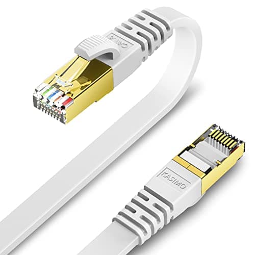 Image of KASIMO Cat 8 Flat Ethernet Cable 0.5M 2Pack Internet LAN Cable 40Gbps 2000MHz High Speed Network Patch Cable White SSTP Ethernet Cord with RJ45 Gold Plated Connector for Router Modem Switch Xbox