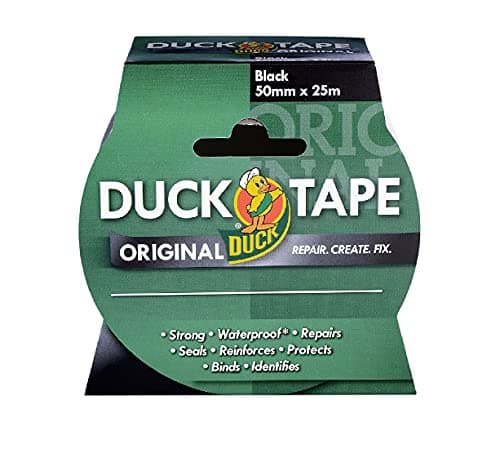 Image of Duck Tape Original Black, 50mm x 25m. The original high strength waterproof gaffer and duct adhesive cloth repair tape