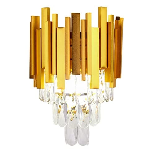 Image of FRIXCHUR Gold Crystal Wall Sconce 3 Tiers Lighting Lamp Modern Fixture Led for Bedroom Dining Room Hallway Staircase Lights 2 x E14 Base… [Energy Class E]