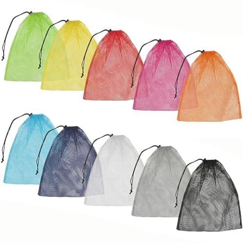 Image of Nylon Mesh Laundry Bag for Washing Machine,10 Pack Colorful Drawstring Mesh Stuff Sack 35x40 cm, Multi Functional Storage Bag for Sport, Swimming, Beach, Travel, Gym, Camping and Training