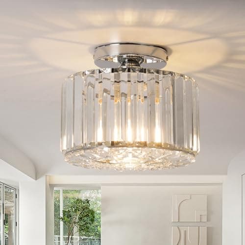 Image of ZYDTRIP Crystal Ceiling Light Fixture Semi Flush Mount Ceiling Lamp Modern Silver Crystal Chandelier for Living Room Hallway Dining Room Kitchen