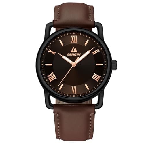 Image of LN LENQIN Mens Watches Leather Watch Analog Quartz Watches Men 30M Waterproof Men's Wrist Watches Fashion Business Watch for Man (Dark Brown Black Coffee)