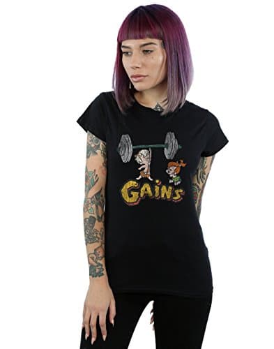 Image of the flintstones Women's Bam Bam Gains Distressed T-Shirt Small Black