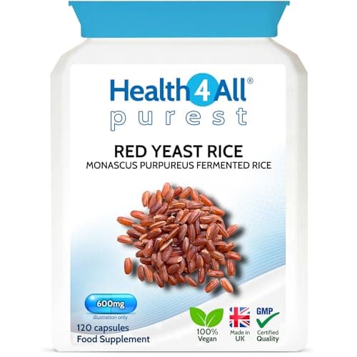 Image of Health4All Red Yeast Rice 600mg per Capsule 120 Capsules, 4 Months Supply, Cholesterol Lowering Supplement High in Monacolin K, Purest Vegan Red Yeast Rice Extract Supplement | Made in UK