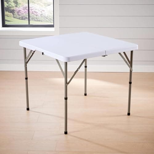 Image of Home Source Square 86cm Folding Trestle Heavy Duty Table for Camping Catering BBQ Picnic Party Car Boot Sale, White