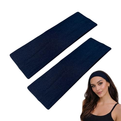 Image of WESTEND CHOICE 7cm Wide Headbands 2 Pack Plain Stretchy Hairband Unisex Kylie Headband Bandeau Gym Exercise Headbands for Women & Men Soft Yoga Head Band (Navy)