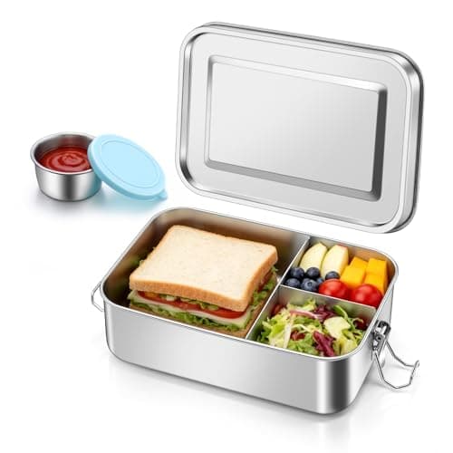 Image of Onader Lunch Box 1400ML, Stainless Steel Bento Lunchbox with Sauce Pot and 1pc Removable Compartment, Leak-Proof Salad Food Storage Container for Kids & Adults, Sturdy & Dishwasher Safe