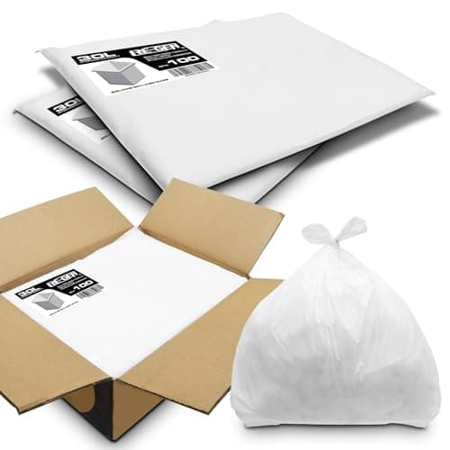 Image of 1000 Liners | 1 Case | RE-GEN 30L Essential Range Medium Kitchen, Bathroom Square Bin Liners White Refuse Sacks | Everyday, Office & Home Use | Quality Rubbish Garbage Bags 381/609 x 609mm