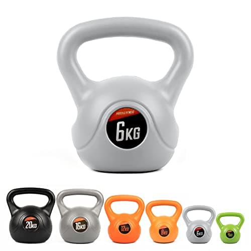 Image of Phoenix Fitness Vinyl Kettlebell - Heavy Weight Kettle Bell for Home Gym Workout Equipment Strength Fitness Pilates Weight Training - Silver 6kg
