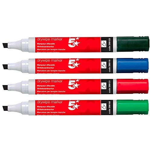 Image of 5 Star office 938640 2-5 mm Xylene/Toluene-Free Chisel Tip Line Dry Wipe Marker - Multi-Colour (Pack of 6)