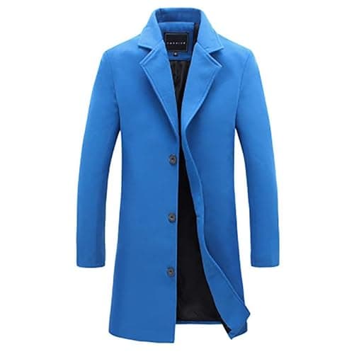 Image of WAIDFU Mens Wool Overcoat Long Trench Coat Regular Fit Notched Collar 3 Button Winter Woolen Jackets Peacoat