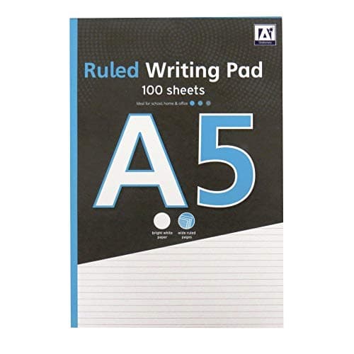 Image of A5 Ruled White Paper Writing Notepad 100 Sheets
