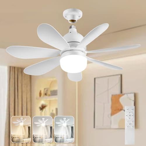 Image of LEONTYNE Quiet 50cm Smart Ceiling Fan with Light and Remote,4-Speed 7-Blade Design, 1000LM Dimming E27 Screw in LED Bulb Fan Light for Bedrooms Kitchen & Small Spaces