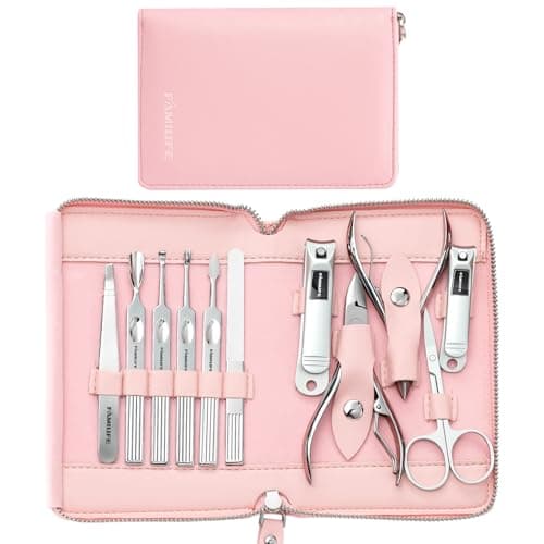 Image of FAMILIFE Manicure Set Professional Manicure Kit Nail Kit - 11PCS Gifts for Her Nail Clippers for Women Stainless Steel Pedicure Sets Pink Leather Case
