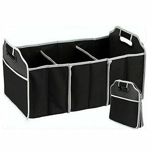 Image of CRYSTAL CROWN Heavy Duty Collapsible Car Boot Organiser, 2-in-1, Foldable, Spacious, Stylish Black, 53 x 32cm