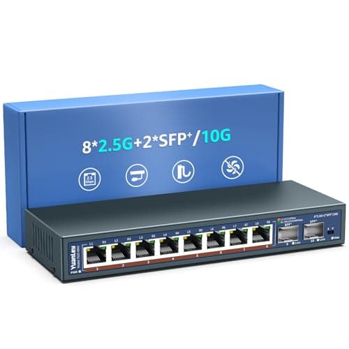 Image of 10 Port 2.5G Umanaged Ethernet Switch, 8 x 2.5G Base-T Ports, 2 x 10G SFP, Compatible with 100/1000/2500Mbps, Metal Fanless, Desktop/Wall Mount YuanLey 2.5Gbe Network Switch for Wireless AP, NAS, PC