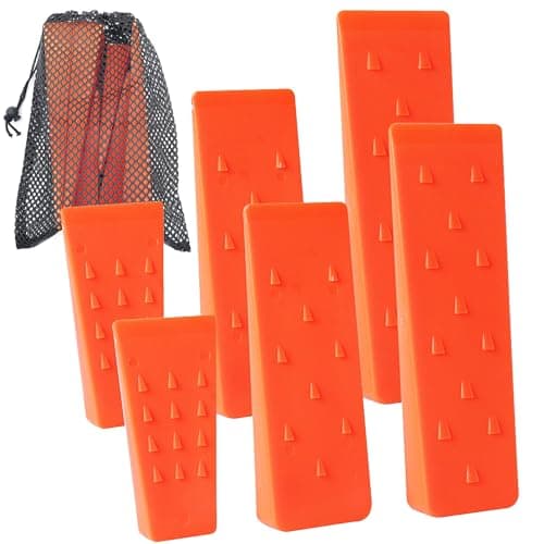Image of 6 Pack Tree Felling Wedges with Spikes for Safe Tree Cutting – 2 Each of 10", 8” and 5.5” Wedges with Storage Bag; 6 Felling Dogs to Guide Trees Stabilize and Safely to Ground for Loggers and Fallers