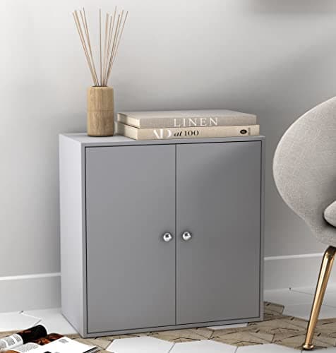 Image of URBNLIVING 2 Tier Wooden Storage Cabinet (Grey Cabinet + Grey Doors), H 60 W 60 D 30, (FP-634)