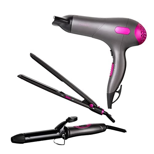 Image of Carmen Neon Triple Pack Gift Set with DC Hair Dryer, 25 mm Curling Tong, Hair Straightener, Pink and Graphite, C81128