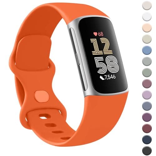 Image of AK Strap for Fit bit Charge 6 Straps/Fit bit Charge 5 Straps for Women Men,Silicone Sport Classic Soft Replacement straps Compatible with fitbi t charge 6/fitbi t charge 5 (Large, Orange)