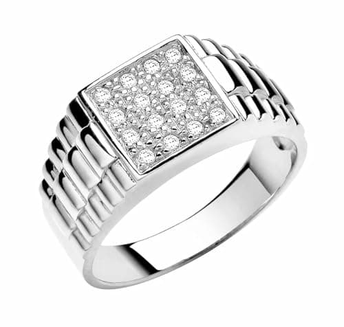 Image of Sterling Silver Men's Diamond Rolex Signet Ring size P Q R S T U V W X Y Z Z+1 (P)