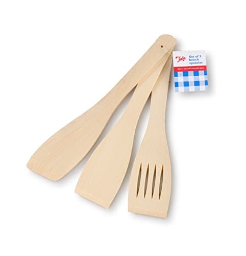 Image of Tala Wooden Spatula Set 3 Piece Beechwood Utensil Set, Includes Rounded Spatula, Flat Spatula & Slotted Spatula Durable & Safe for Non-Stick Cookware, Beige