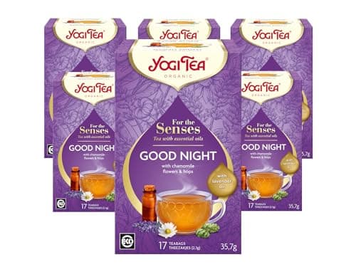 Image of Yogi Tea, For The Senses, Good Night, Organic Herbal Tea with Essential Oils, Naturally Caffeine Free, Blend of Lavender, Chamomile and Hops, 6 Packs x 17 Tea Bags (102 Teabags Total)