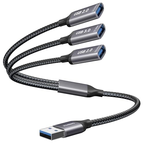 Image of KiWiBiRD USB Splitter 3 Port, USB Splitter for Laptop, 1 in 3 out (1x USB3.0 2x USB2.0) Extension Cable, Data and Power Cable Compatible with PC Mac TV Keyboard Mouse Flash Drive PS4 PS5 Printer