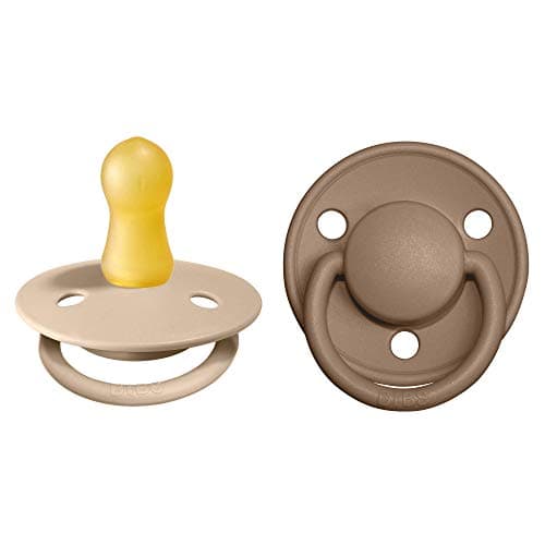 Image of BIBS De Lux Dummies 2-Pack, BPA Free Dummy Pacifier, Round Nipple. Natural Rubber Latex, Size 1 (0-6 Months), Vanilla/Dark Oak