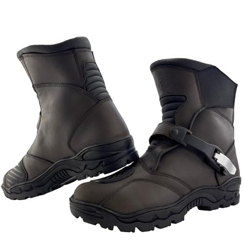 Image of VPR X35 Adventure Mid Height Motorcycle Boots for Men – Leather Waterproof CE Approved EN13634:2020 Off Road Biker Boots (Brown, 9.5, UK Footwear Size System, Adult, Men, Numeric, Medium, 9.5)