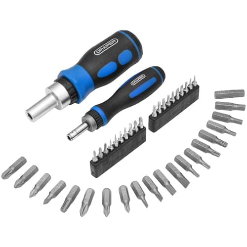 Image of Draper 42 Piece Ratchet Screwdriver Bit Set | Stubby Grip Drivers Hand Tools | DIY and Professional Kit | 1/4" and 20mm Drive Precision Bits | 46479