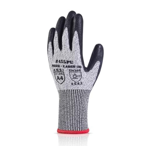 Image of Donfri Cut Resistant Gloves High Performance Level 5 Protection Safety Work Gloves for Men Comfortable PU Coated Palm Cut Proof Gloves Gardening Food Grade Non-slip Machine Washable (L, 1)