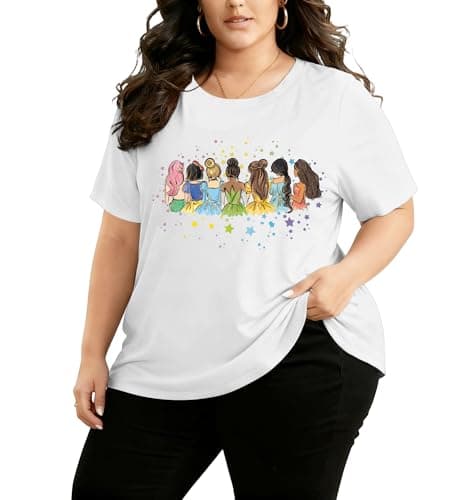 Image of Plus Size Magic Kingdom Shirts for Women Castle Graphic T Shirt Cute Holiday Shirt Princess Tee Funny Vacation Tops, White-6, 4XL Plus