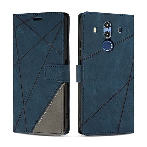 Image of SONWO Case for Huawei Mate 10 Pro, PU Leather Flip Wallet Case Magnetic Closure Cover Card Slots Phone Case for Huawei Mate 10 Pro, Blue